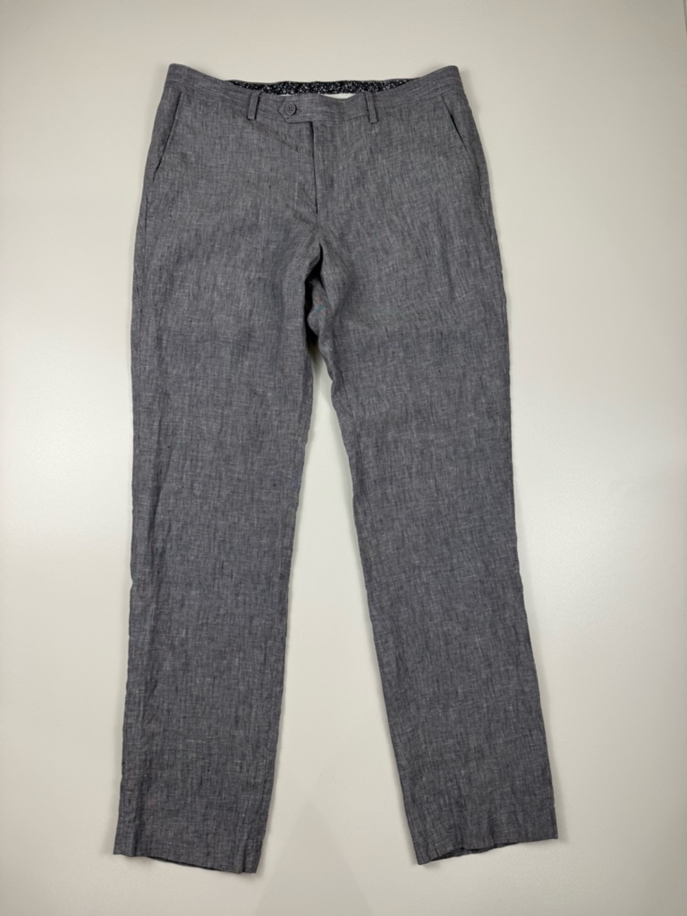 Bar III Mens Gray Linen Straight Leg Flat Front Pants 34X34 Beach Wedding Money